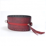 Round Eco-Leather Bag Frame with Zip, Tassel and Metal Rings, 21cm diameter(BA000557) Color Μπορντό / Bordeu